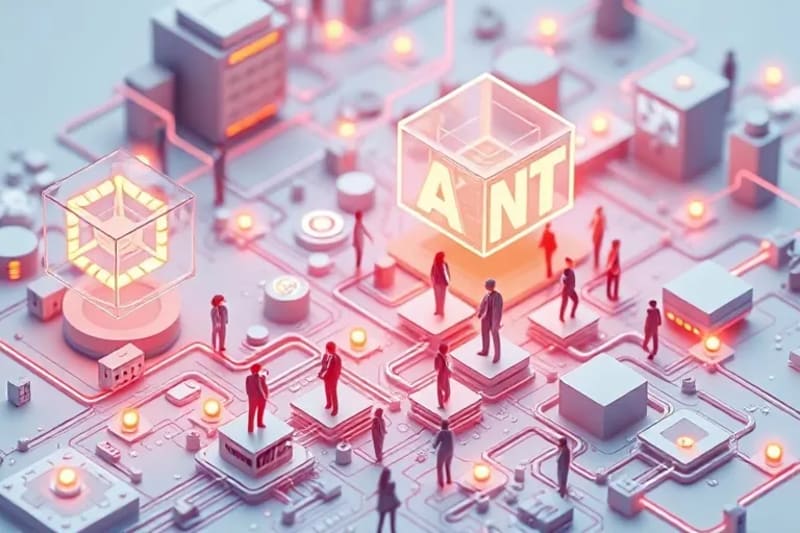 Representación 3D de algoritmos de IA procesando datos abstractos