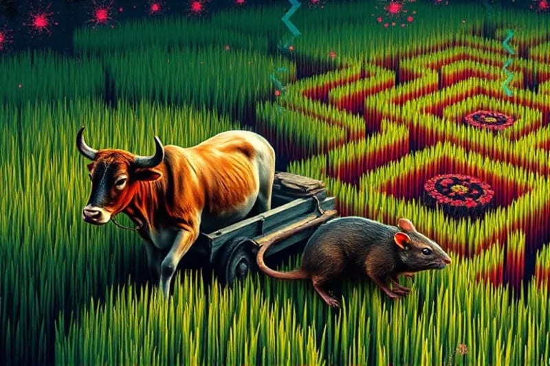 Buey diligente y Rata ingeniosa, símbolos de esfuerzo y astucia en el zodiaco.