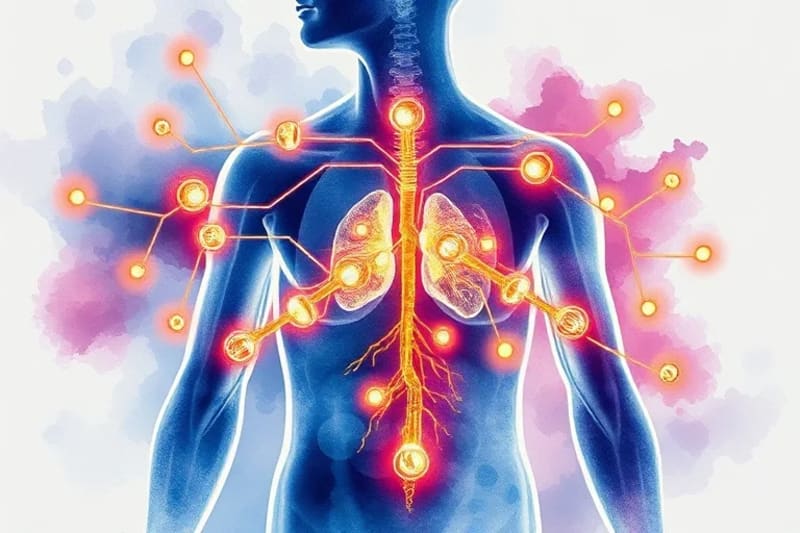 Diagrama del sistema endocrino con circuitos y wearables