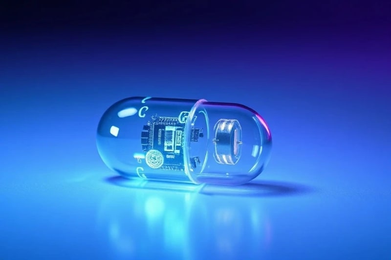Cápsula con microchips y fluidos bioluminiscentes