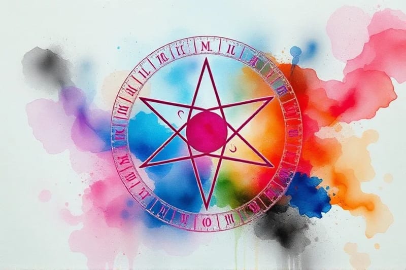 Abstract watercolor of alchemical, astrological, and Tarot symbols, representing the synthesis of ancient wisdom and modern understanding