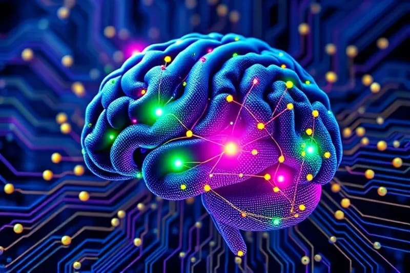 Representación abstracta de un cerebro con nodos y líneas que simulan neuronas y sinapsis.