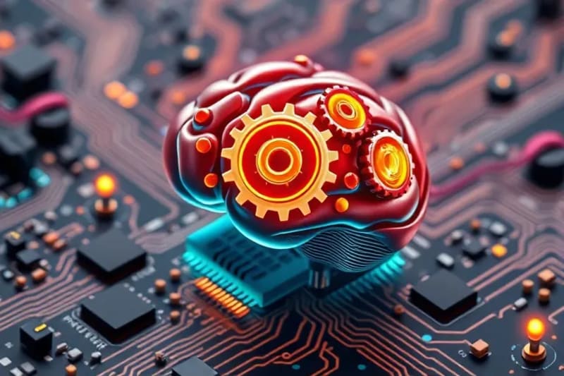 Ilustración de un cerebro con engranajes y bombillas, simbolizando la productividad y el bienestar mental.