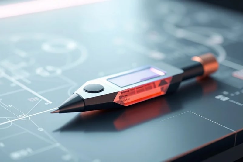 3D render of a sophisticated haptic device with radiating digital patterns, symbolizing advanced tactile simulation.
