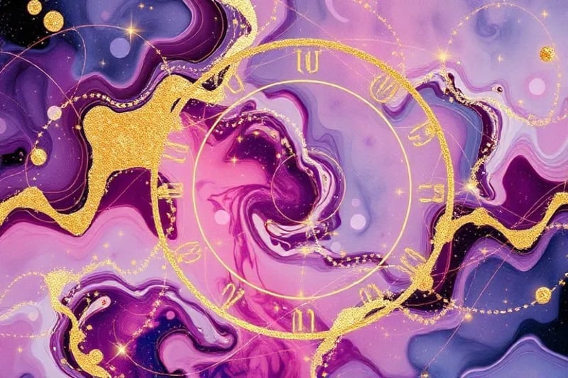 Intertwined luminous threads forming numerical patterns, representing past life connections