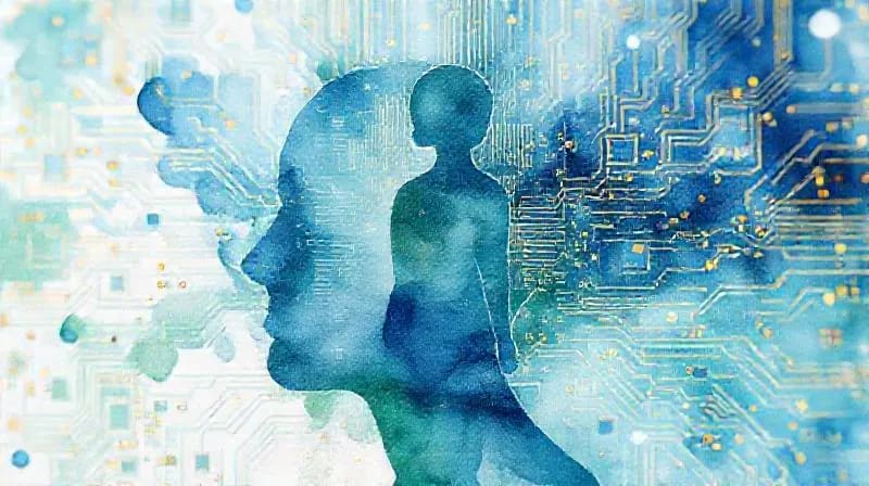 Silueta humana con datos abstractos de salud y tecnología