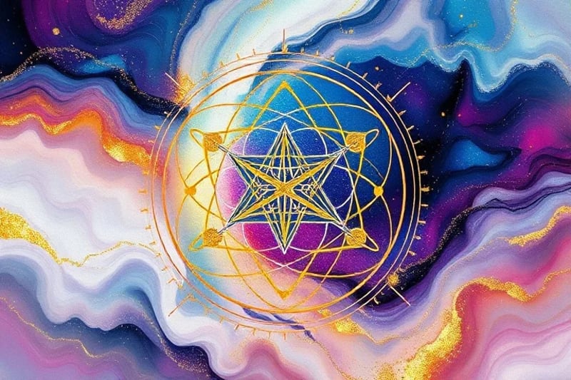 Composición abstracta de geometría sagrada con colores planetarios
