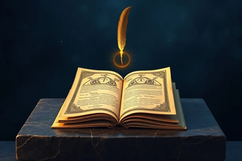 Manuscritos antiguos con diagramas angélicos y quill de luz