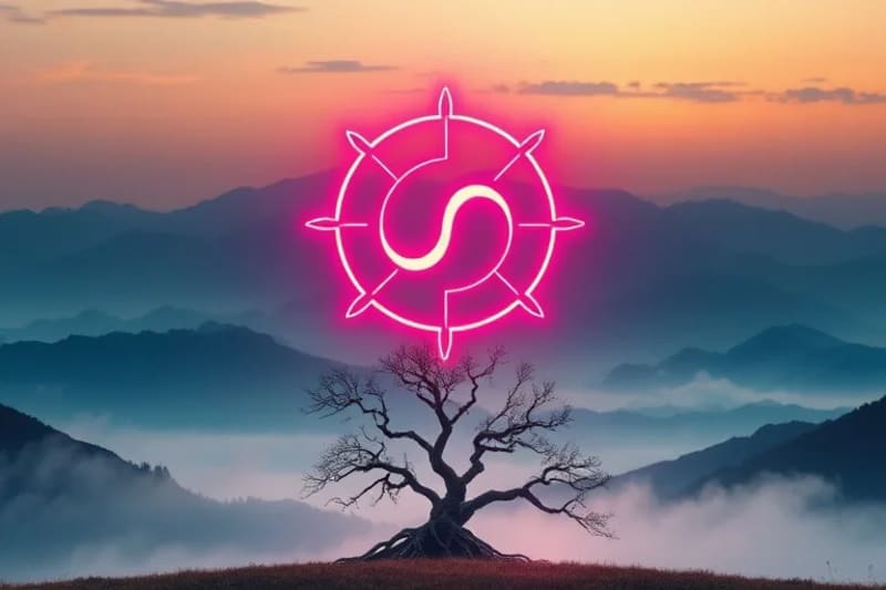 3D render of a glowing I Ching hexagram in a mystical landscape, symbolizing personal and environmental energy connection