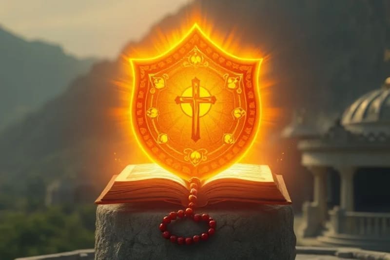 Escudo protector formado por un rosario brillante