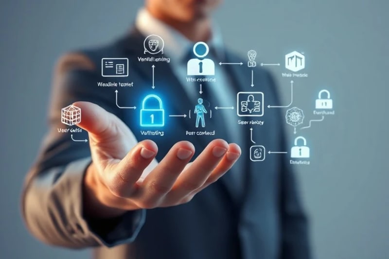Representación futurista de una persona interactuando con una interfaz digital intuitiva
