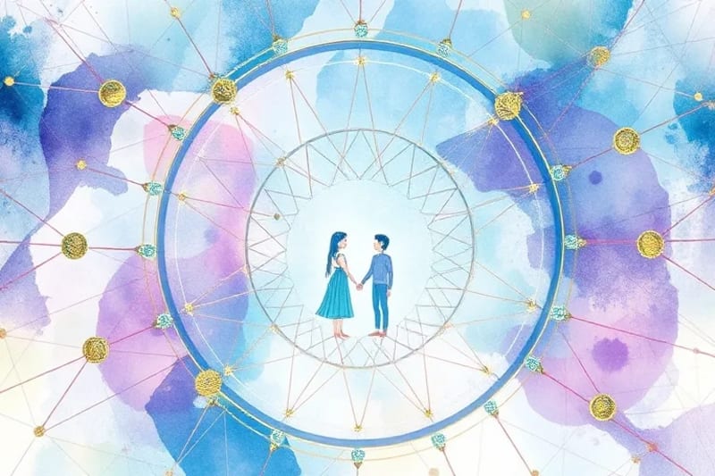Intricate web of astrological symbols and neural networks
