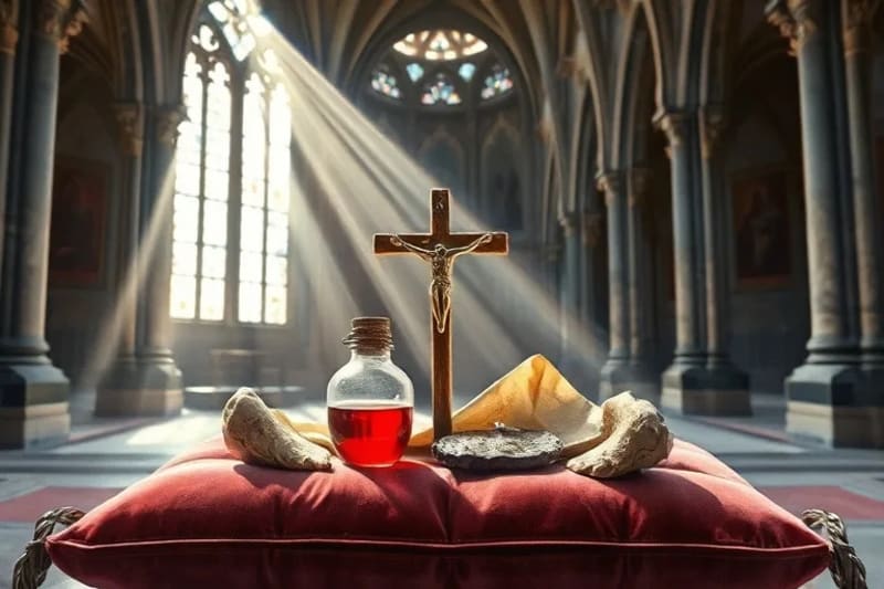 Objetos simbólicos de la pasión de Cristo y mártires