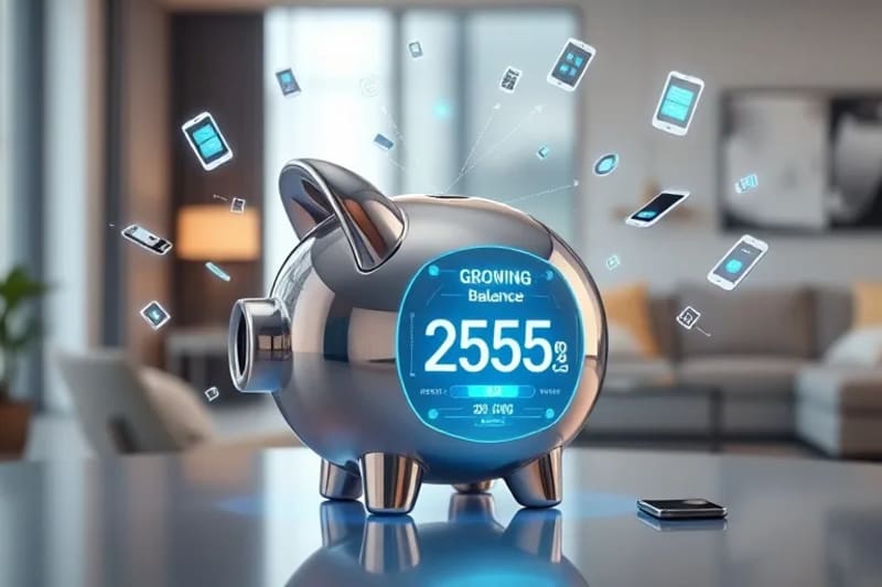 3D render of a futuristic piggy bank as a digital vault