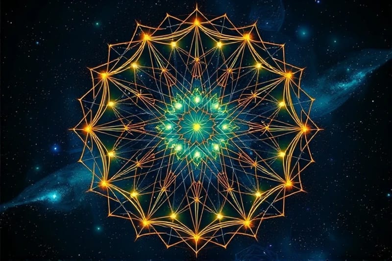 Digital painting of interconnected neural pathways and energy meridians within a human silhouette.
