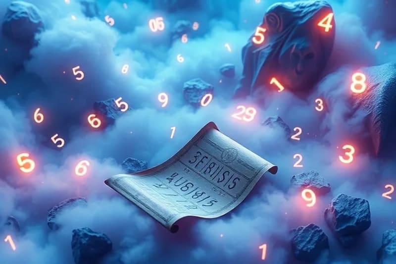 Unlocking Subconscious Numeric Insights Ethereal landscape with glowing numbers and ancient scroll