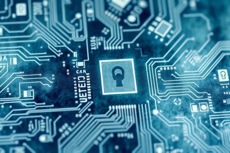 Pintura abstracta en acuarela que representa la privacidad y seguridad de los datos con formas geométricas.