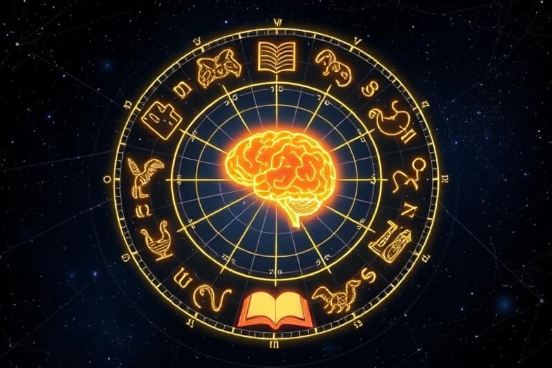 Diagrama vectorial de zodiaco con símbolos de aprendizaje