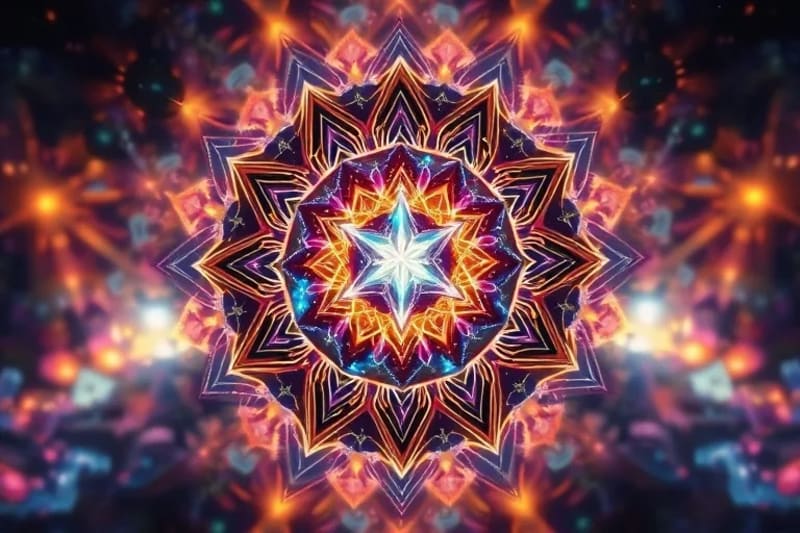 Abstract digital painting of energy waves interacting with crystals