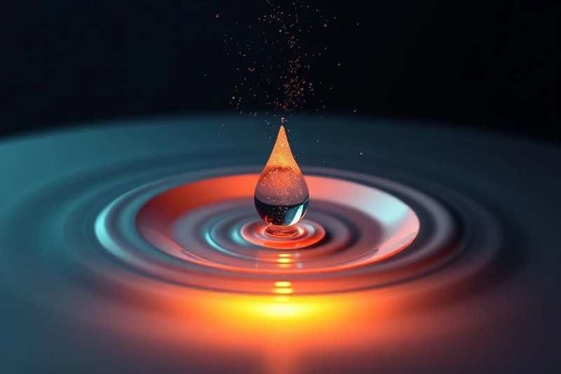 Render 3D de una gota de líquido creando ondas planetarias