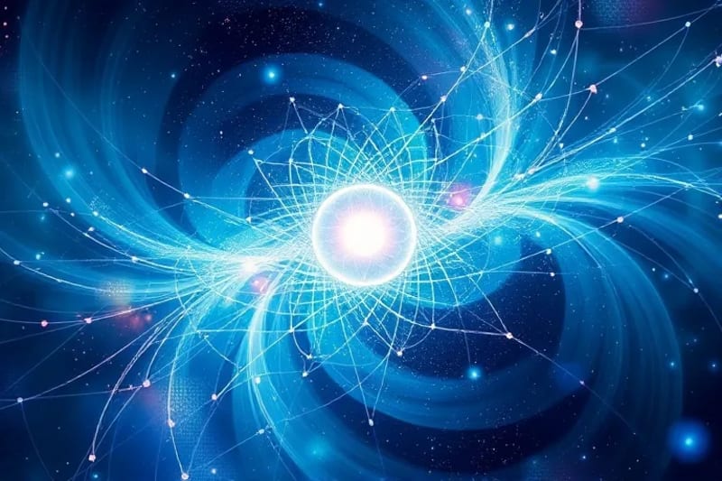 An abstract digital painting showing swirling light streams and biometric icons converging around a glowing orb, symbolizing personalized data for mindfulness.