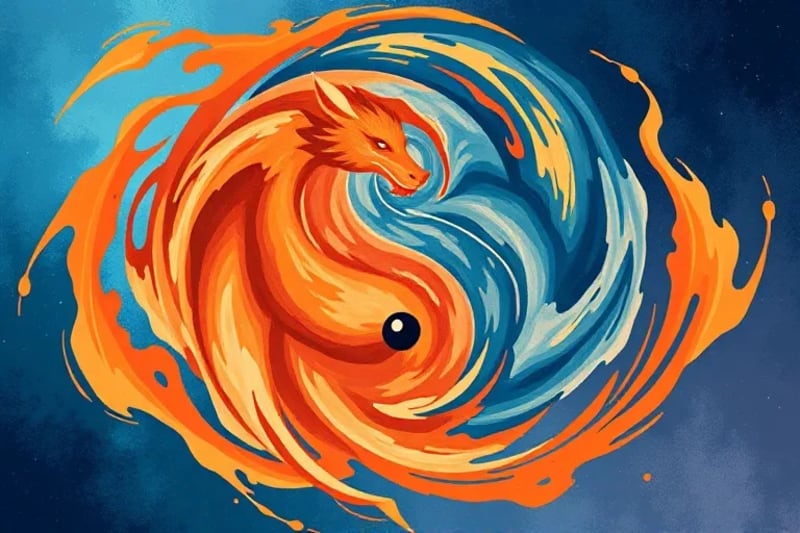 Abstract digital painting of Yin and Yang with zodiac animal flow