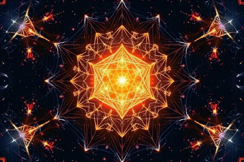 Sólido platónico brillante conectado a redes neuronales abstractas