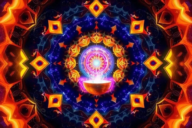 Abstract depiction of sound bath instruments and energy flow