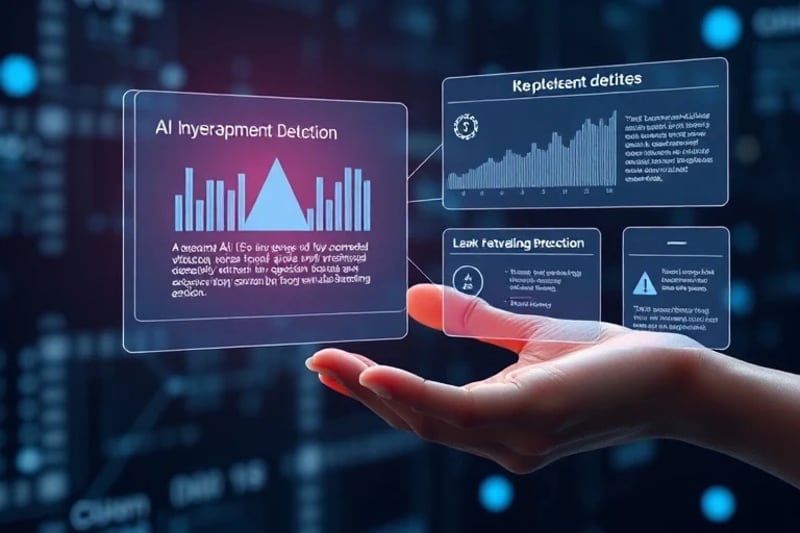 Vector art of a human hand interacting with a holographic interface showing AI decision explanations