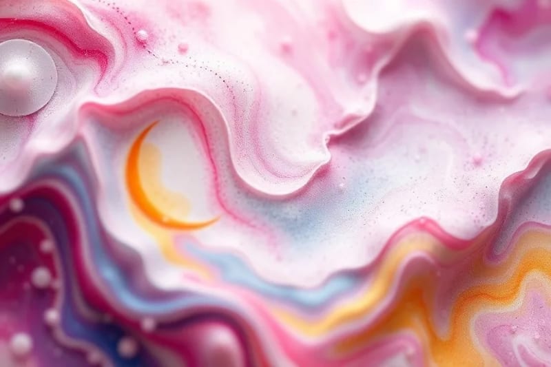 Pintura abstracta en acuarela del ciclo hormonal femenino, con colores que representan las fases y símbolos de la luna y el sol.