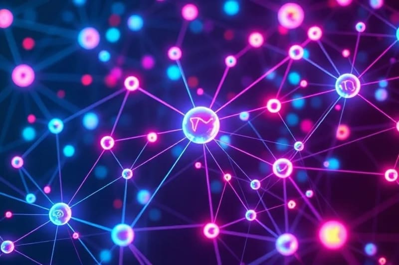 Representación abstracta de una red neuronal interconectada con glifos astrológicos, simbolizando la personalización y la precisión de los modelos predictivos.