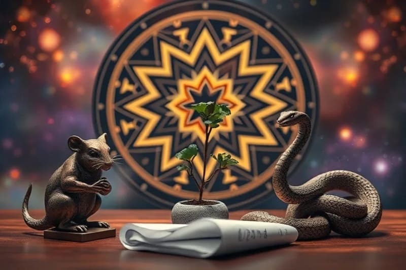 Objetos simbólicos de animales zodiacales en un entorno de negocios