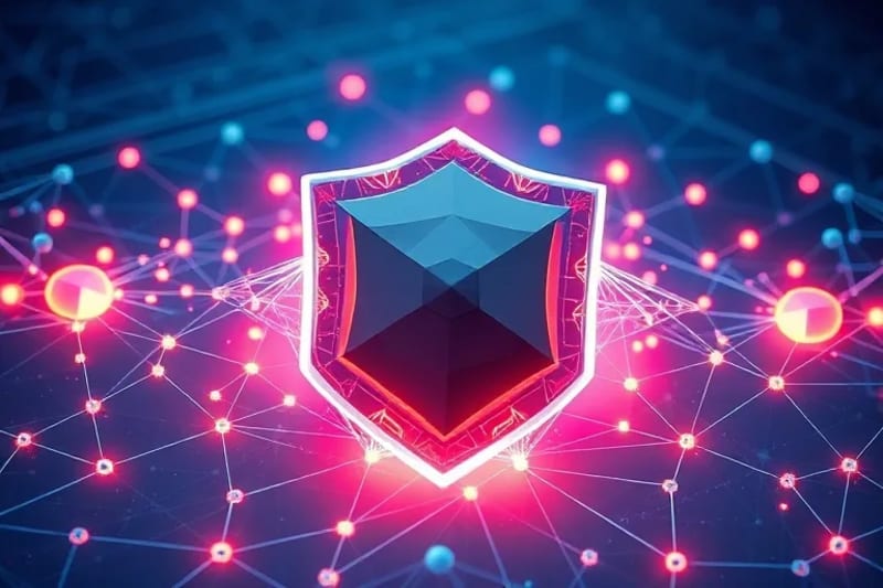 Escudo digital cuántico protegiendo blockchain