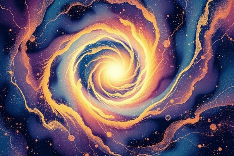 Abstract digital painting of swirling light patterns representing intuitive insight and data transformation
