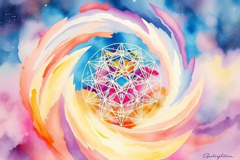 Watercolor painting of sacred geometry patterns