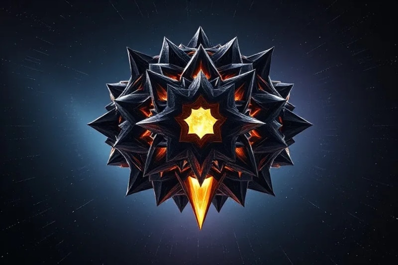 Abstract 3D render of breaking crystalline structures revealing luminous forms, symbolizing karmic unblocking
