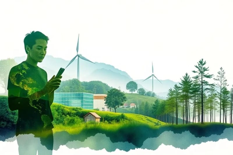 Representación artística de proyectos ecológicos y sus beneficios