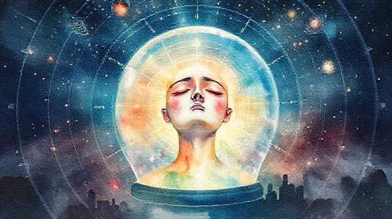Ilustración de persona en calma rodeada de energía protectora