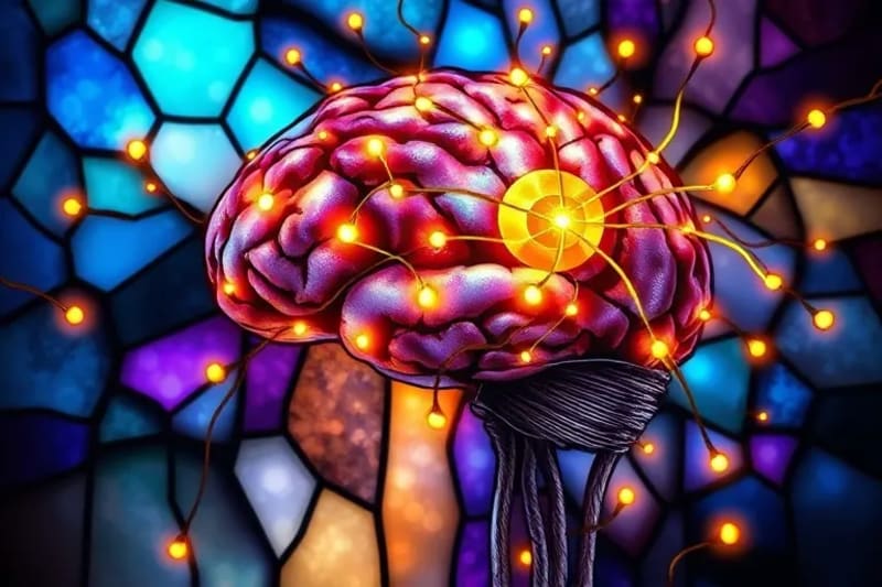 Representación abstracta de conexiones neuronales iluminadas y fluidas, simbolizando la formación de nuevas vías cerebrales durante la meditación.