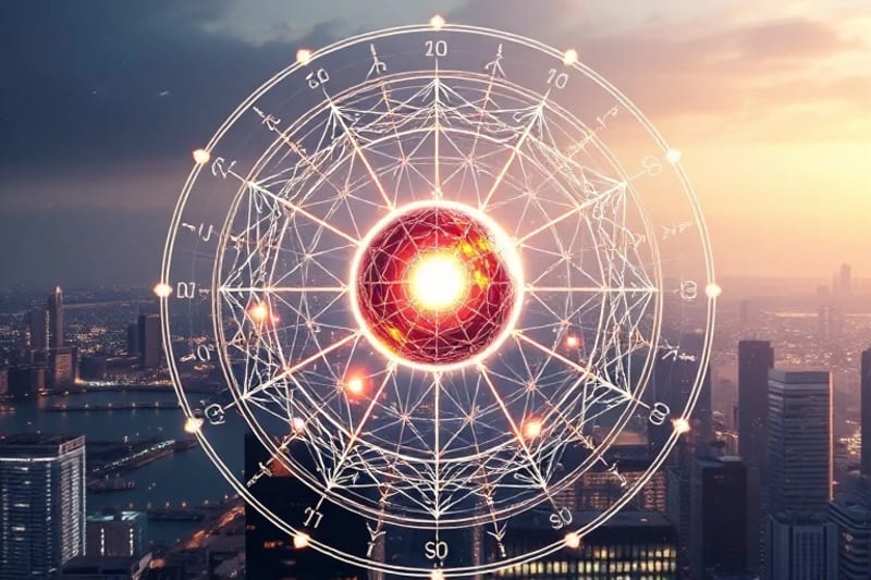 Representación abstracta de un escudo de energía en el entorno urbano