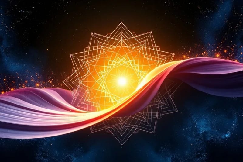 Abstract rendering of a vibrational wave transforming into solid, abundant matter, symbolizing manifestation