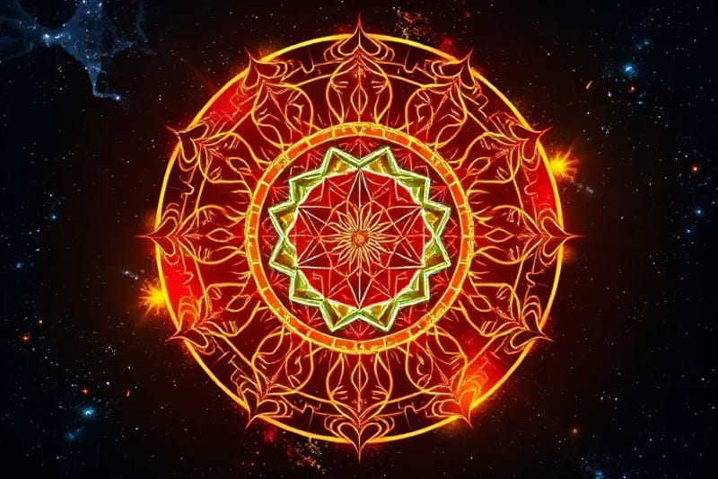 3D render of abstract elemental energy flows (water, wood, fire, earth, metal) intertwining around stylized, glowing Chinese Zodiac symbols in a cosmic, ethereal space