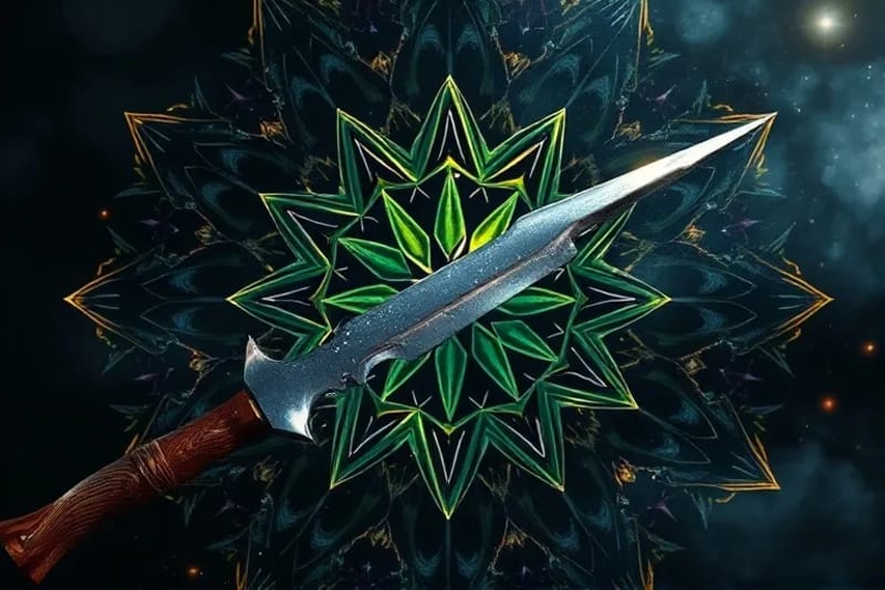 Representación visual de dos elementos chinos en conflicto, como una espada de metal cortando un tronco de madera, simbolizando la tensión y la incompatibilidad.