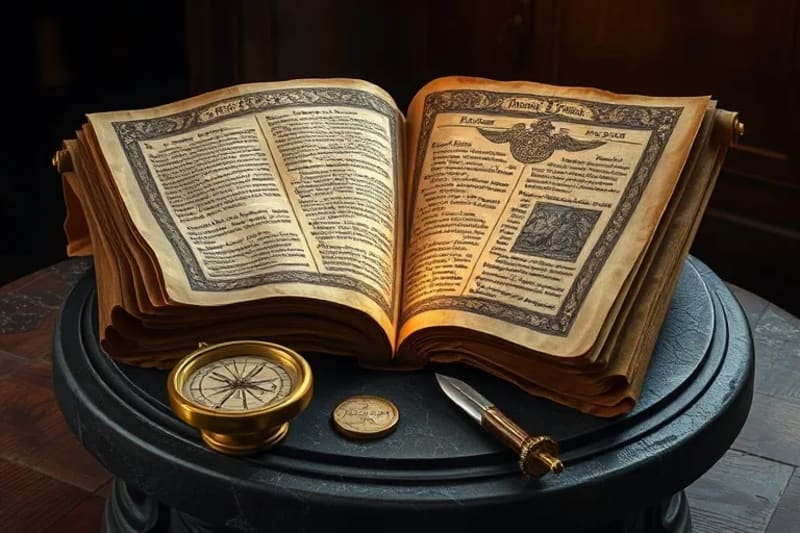 Bodegón de textos antiguos, pergaminos y un globo terráqueo, simbolizando la sabiduría celestial y su influencia