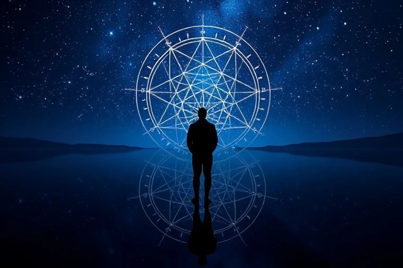 Person contemplating dream symbols by a lake