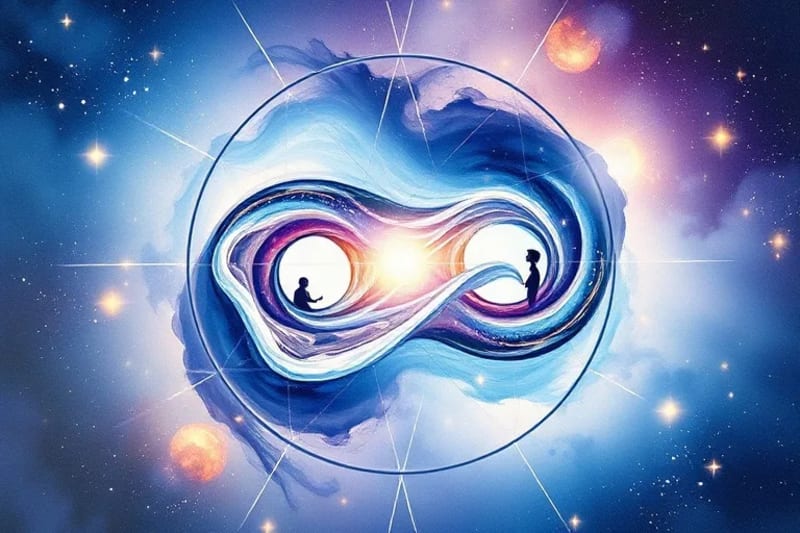 Pintura abstracta de la energía del alma conectando nodos lunares
