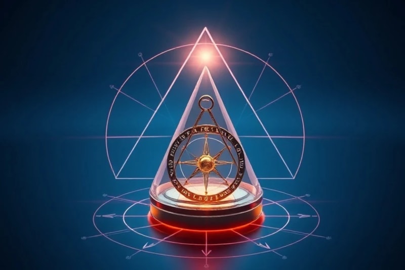A 3D render of a glowing crystal prism refracting light onto a miniature astrolabe, surrounded by subtle energy fields, symbolizing karmic energy transmutation and purification.