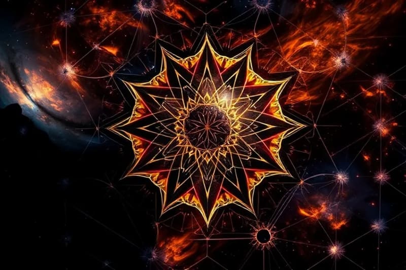 Patrones abstractos de luz y sombra con símbolos zodiacales disolviéndose