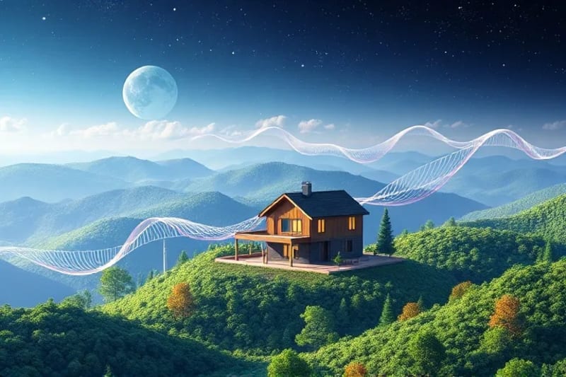 Abstract financial data flowing into a sustainable retirement landscape