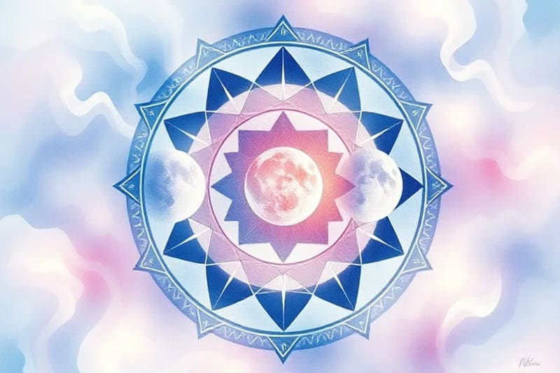 Watercolor art depicting moon phases intertwined with emotional flows, symbolizing introspection.